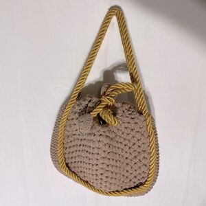 5/$25 Vintage Handmade Crochet Chunky Knit Knit Taupe Handbag Purse